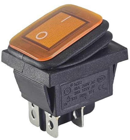 Wasserdichte Wippschalter gelb 4 Pin EIN-AUS 250V 16A 2-poliger Einbau-Wippschalter mit Beleuchtung und 6,3 mm Flachsteckanschlüssen