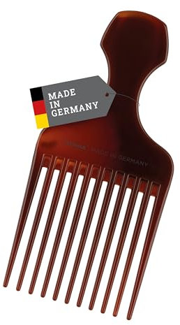 TITANIA Afrokamm (Braun) • Kamm für Afro Hair • Grobzinkiger Lockenkamm mit Griff • Afro Kamm/Afro Comb • Styling Kamm für Locken • Grober Kamm für Naturlocken • Made in Germany