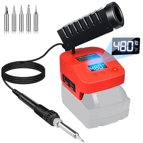 GZYZ Set saldatore a batteria compatibile con batteria Milwaukee 18 V, saldatore portatile con USB e tipo C, intervallo di temperatura regolabile 180-480 °C per lavori fai da te, lavori elettrici