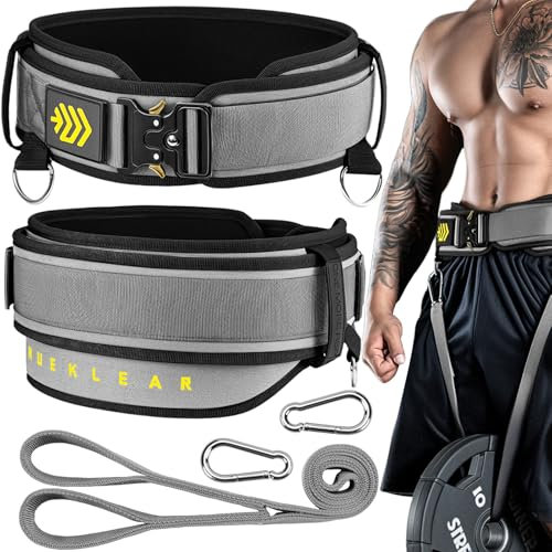 Manueklear 2-in-1 Gewichthebergürtel & Dip-Gürtel mit 92 cm Seil, doppellagiger Gewichthebergürtel, Powerlifting, Fitnessstudio, gewichteter Gürtel für Klimmzüge, Grau, Größe L (86,4–94 cm)