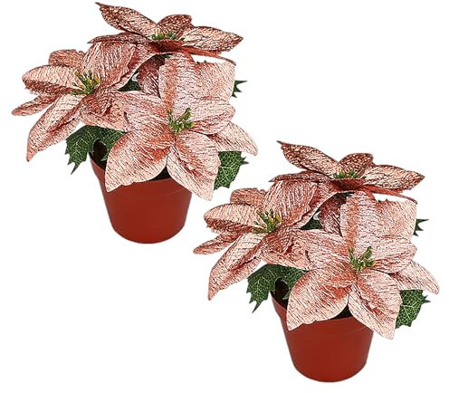 LEMCC 2 Stück Künstliche Weihnachtsstern-Blumen Im Topf, Rote Pflanzen in Töpfen, Gefälschte Bonsai-Arrangements für Zuhause
