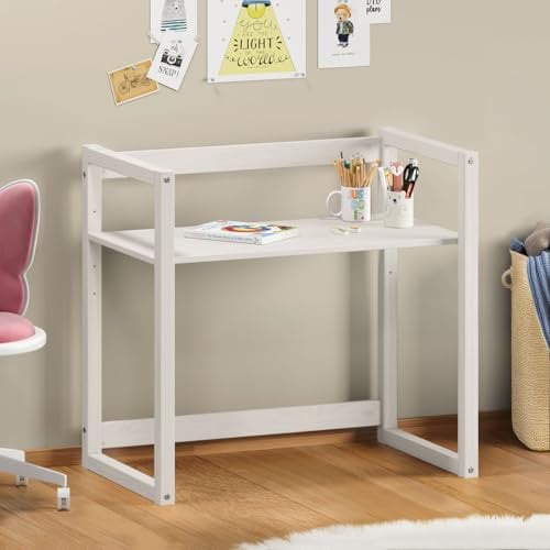 IDIMEX Kinderschreibtisch SUZA höhenverstellbar Massivholz weiß - Tischplatte in 4 Höhen verstellbar, ideal für kleine Räume, minimalistisches Design im Montessori-Stil