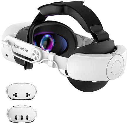 TRANSNOVO Cinturino Elite Compatibile con Meta Quest 3S/Quest 3 Accessori, Cinturino con Batteria da 10000mAh e Regolazione Retrattile a Un Solo Pulsante, Maggiore Comfort e Tempo di Gioco Esteso