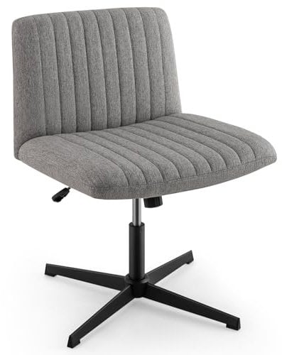 COSTWAY Schneidersitz Stuhl, Drehstuhl ohne Armlehnen, Schreibtischstuhl mit breiter Sitzfläche, Bürostuhl mit Kreuzfuß, höhenverstellbar, Wippfunktion, modern (Grau)