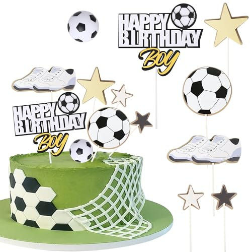 Xsstarmi 7 Pack Soccer Cake Topper Jerseys Soccer Ball Shoes Cake Pick Decoration for Football Theme Baby Shower Boy's Birthday Party Cake Decorations Supplies
