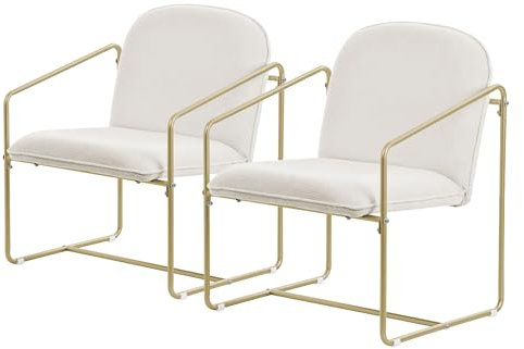 ML-Design 2er Set Sessel Beige, Relaxsessel mit weichem Bezug & goldenem Stahlgestell, Gepolsterter Loungesessel mit Arm- und Rückenlehne, Polstersessel für Wohnzimmer, Lehnstuhl Cocktailsessel modern