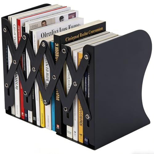 Senshuomy Book Ends,Adjustable Non-Skid Heavy Duty Book Stopper (Black) | Metal Bookends,Bookends Holder for Shelves,Decorative Book Dividers for Library Home Classroom School Office