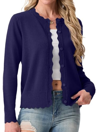 GRECERELLE Cardigan léger en tricot à col rond pour femme | Cardigan à manches longues pour femme boutonné festonné pour robe d'été, soirée, mariage