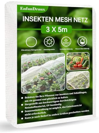 Gemüseschutznetz,3x5 m Insektenschutznetz Gemüse Feinmaschig für Garten Hochbeet Tunnel, Gewächshaus Pflanzen Vogelnetz Fliegengitter Schützen Obstbäume Gemüse vor Insekten