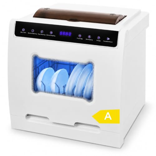 Mini Geschirrspüler Tischgeschirrspüler mit Wasseranschluss, Mini Spülmaschine 6 Programme, 72°C Hygiene Reinigung, Heißlufttrocknung, Obst Gemüsewäsche für Küche, Wohnung, Camping, Wohnmobil