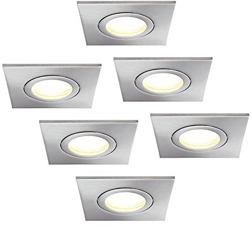 HCFEI 6er Set LED Einbaustrahler 5W dimmbar flach Eckig IP44 Badezimmer 230V Spot Außen Warmweiß 3000K