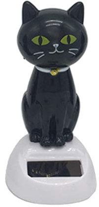 Ogquaton Nouveauté Solaire Actionné Bobbling Jouet Secouant Tête Et Queue Chat Noir Poupée De Bureau Gadget Maison/Bureau/Ornement De Voiture Durable et utile