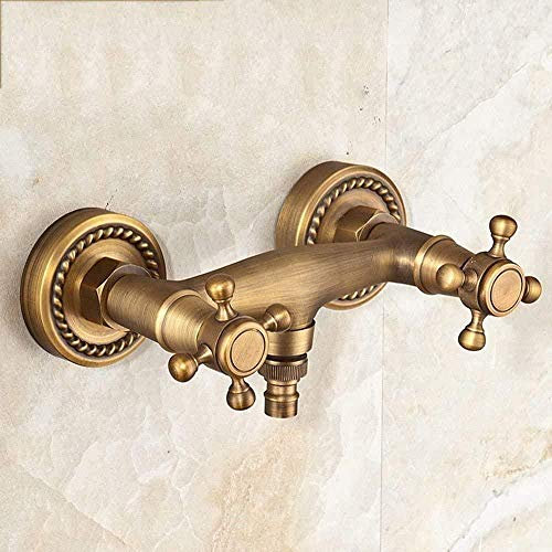 Robinet extérieur Kit Robinet de jardin Robinet de jardin Mitigeur de lavabo Robinet d'évier de salle de bain Cuivre complet Machine à laver chaude et froide dans le mur Rétro Porcelaine bleue et blan