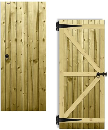 Premier Garden Supplies Garden Gate Height: 6ft (180cm High) Feather Edge Fully Framed Flat Top Pedestrian Pathway Garden Footpath Gate [Width 75cm] with RING LATCH HINGE PACK