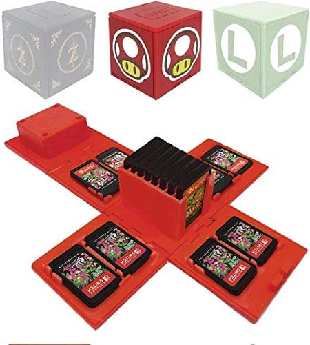 doepeBAE Games Storage Case Compatible for Nintendo Switch - Video Game Card Holde Protective Storage System Game Card Organizer Travel Container Box Hard Shell with 16 Game Card Slots(Mushroom Red)