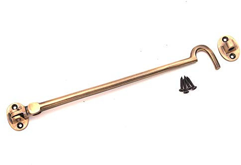 10 (250mm) Antique Heavy Duty Brass Cabin Hook & Eye Silent Catch/Latch/Holder/Back Gate/Shed/Patio Door