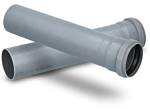 HT Rohr Abwasserrohr mit Muffe Ø 75 mm x 315 mm Länge Grau | PVC Kanalrohr Abflussrohr mit Gummidichtung | Kanalrohrsystem Heißwasser Chemische Beständigkeit | Abwasser Installation