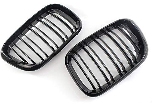 TOOWGM Kühlergrill für BMW X5 E53 1998–2003, Doppel-Lamellen, Sport-Stil, Schwarz glänzend