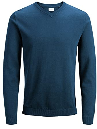 JACK & JONES Pull tricoté col en V pour Homme, Bleu Insignia, XXXL