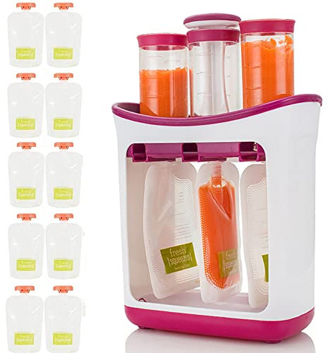 AIITLLYNA Infantino Machine de remplissage de pochettes, station de compression, nourriture complémentaire pour bébé, avec 10 pochettes jetables, pour aliments liquides et semi-solides