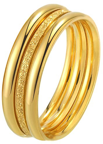JewelryWe Schmuck Damen-Ring 2mm 3-teilig Edelstahl Sandgetrahlt Stapelringe Ringe Band Gold für Hochzeit Verlobung Engament, Größe 49