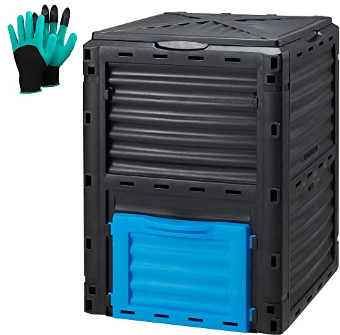 Azaeahom Grand bac à compost de jardin de 300 L, composteur d'extérieur en polypropylène, boîte de compostage facile à assembler et de nombreuses aérations, crée un sol fertile, rapide, léger et