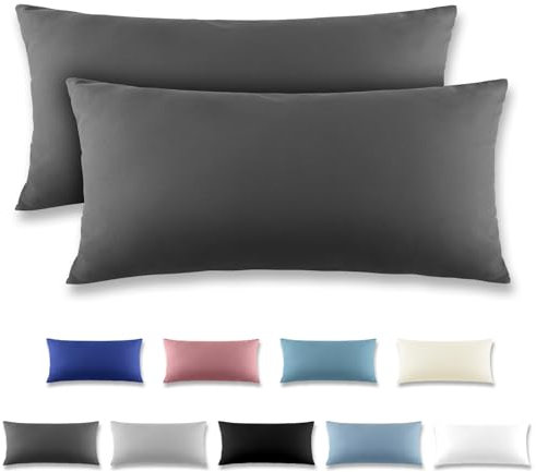 REDKEY Kissenbezug 40x80 cm 2er Set Kopfkissenbezug mit Reißverschluss - Kissenhülle aus gebürstetem Mikrofaser für Kissen,Waschbar bis 40°C Anthrazit