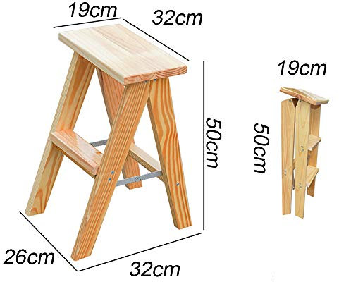 CHEMYO Indoor Climbing Stool,Step Stools,Ladder Chair,Household Solid Folding 3-Step Ladder, (Vintage Color Height 50Cm)