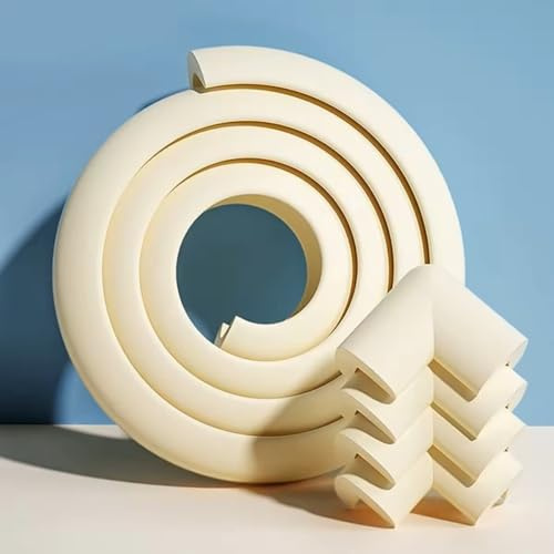 S&D, Baby Child Safety Edge & Corner Guards Protector Set, 2 meters / 6.5 Feet Edges & 4 Corner Guards Furniture Tables Bumpers Cushions Proofing set soft foam wires (Off White)