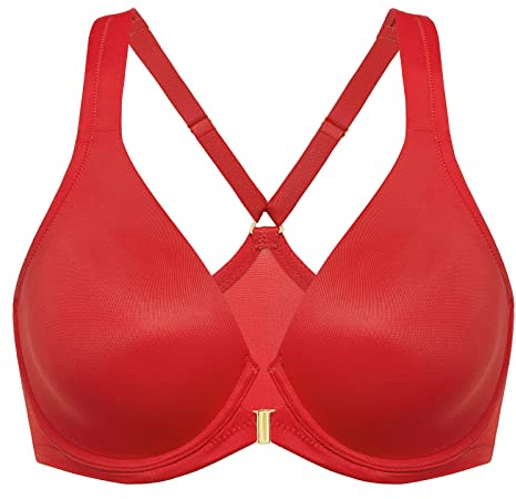 DELIMIRA Soutien Gorge Fermeture Devant Grande Taille avec Armature Decollete Plongeant Dos Nageur Non Rembourré Rouge à lèvres 95H