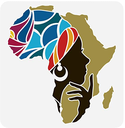 FINGERINSPIRE Frau Schablone 30x30 cm Ausgehöhlte Malschablone Afrikanische Kartenvorlage Waschbare Schablone Kunststoff PET Zeichenvorlage Quadratische Schablone Für Stoff Kleidung DIY Malerei