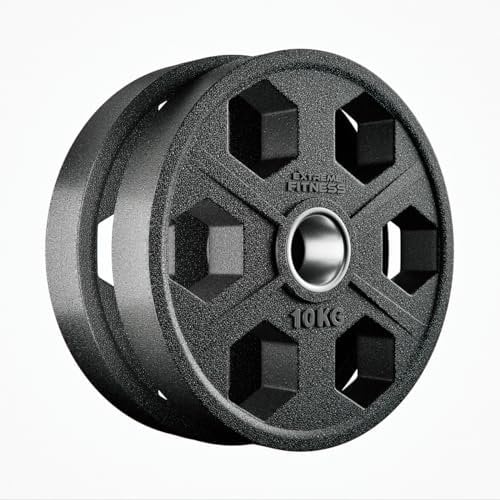 EXTREME FITNESS Rubber Olympic Weight Plate Sets 2 Barbell - Grip Handles for Strength Training and Weightlifting - 1.25 to 25kg Pairs (10KG x 2)
