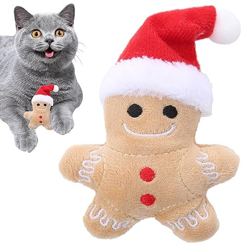 Peluche Bonhomme en Pain d'Épice pour Chien et Chat - Jouet Interactif, Portable et de Dentition - Thème Noël