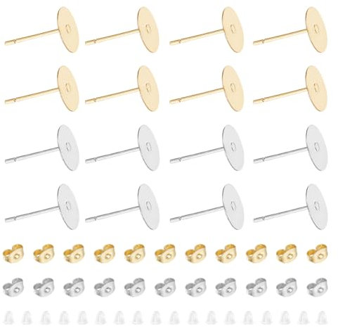 UNICRAFTALE 200 Stück 2 Farbige Flache Ohrstecker Aus Edelstahl Mit Schlaufe Metall Ohrstecker Mit Ohrring Rückseite Flache Runde Leere Ohrring Pads Für Die Herstellung von DIY Ohrringen