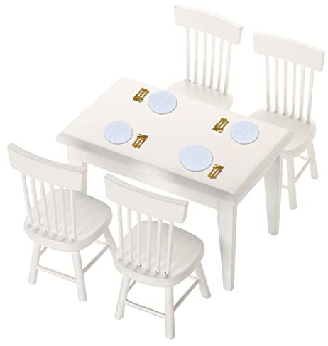 Casa de Muñecas Silla de Mesa de Comedor en Miniatura 1:12 Juego de Modelo de Silla de Muebles y Vajillas en Mini Casa, Mini Placa De Porcelana con Trucos De Rebanadora Simulación Decoración Juguetes