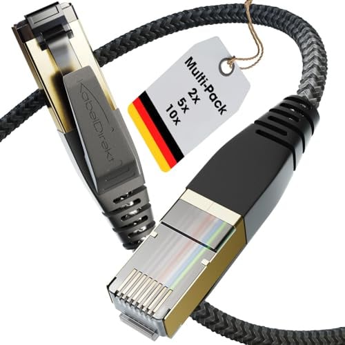 KabelDirekt – Cat-8-Netzwerkkabel – 2x2m – 40 Gigabit, geflochten | 2er-Set Cat-8-LAN-/Patchkabel bis 40Gbit/s, Flechtdesign – für Gaming, PS5, Xbox, Router & Switch, RJ45