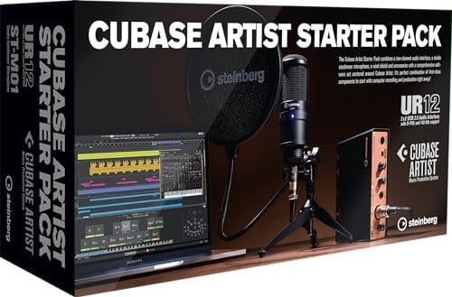 Steinberg Cubase Artist Starter Pack – UR12 USB 2.0 Audio-Interface mit Mikrofon, Popschutz, Tischstativ und Cubase Artist