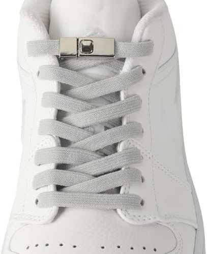 CCSOFTIME Cordones Gris Elásticos Sin Nudo con Metal,Cordones Elasticos para Zapatillas Deporte,Convese,Cordones Planos Elásticos Zapatos para Adultos Niños,120cm