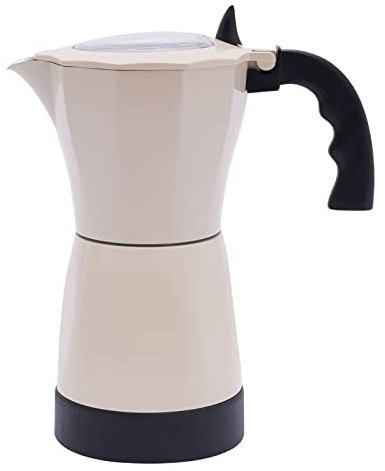 HUSPOO Caffettiera elettrica da 300 ml, 6 tazze, in alluminio, con fondo separato (bianco crema)
