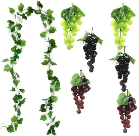 LATRAT Lot de 7 Raisins en Plastique, Décoration de Raisin réaliste, Fruits artificiels, Décoration de vin, Support de Fruits artificiels, Décoration de Bureau de Jardin, Accessoires Photo