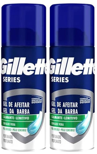 Gel Da Barba, Calmante - Lenitivo, Con Aloe Vera, Per Pelli Sensibili. Formato Viaggio 75ml (2 Bombolette)