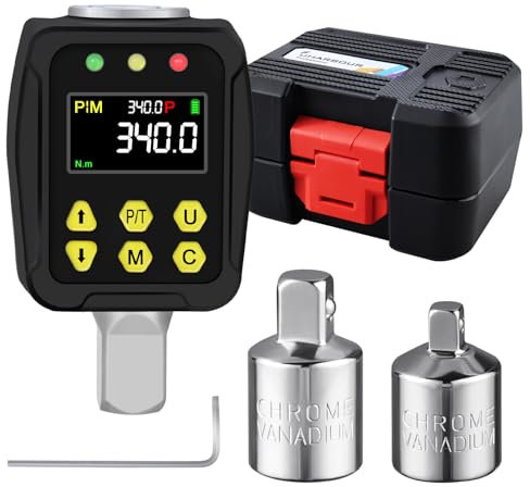 Uharbour Adattatore dinamometrico digitale 1/2 pollici 17-340 Nm, chiave dinamometrica digitale con display LCD, modalità PEAK/TRACK, cicalino e indicatore LED, precisione di errore ±2%, per auto,