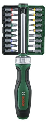 Bosch Set de 19 tournevis a cliquet a embout (36 dents porte-embout magnétique Softgrip 18 emb. acier S2 barrette clipsable)