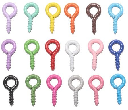 Zopseet 300 Pcs Colorful Mini Screw Eye Pins Kit Small Screw Eye Pins Hooks Self-Tapping Eyelets Mini Screw Eye Bails for Jewelry Making Findings DIY Crafts 5x10mm