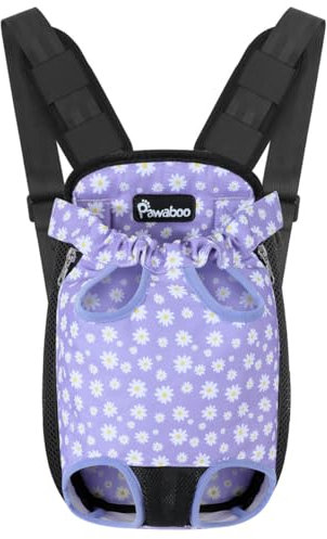 Pawaboo Zaino Regolabile per Animali Domestici, Borsa Portatile per Cani con Zampe Fuori, Borsa Traspirante per Cani Gatti Cuccioli di Piccola Media Taglia, M, Nero & Viola Margherita