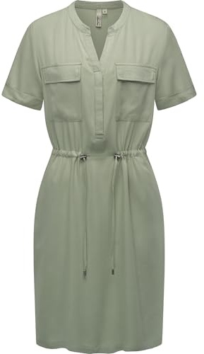 Ragwear Damen Kurzarm Sommerkleid kurzes Midikleid mit Brusttaschen Roisana YOUMODO Dusty Green Gr. L