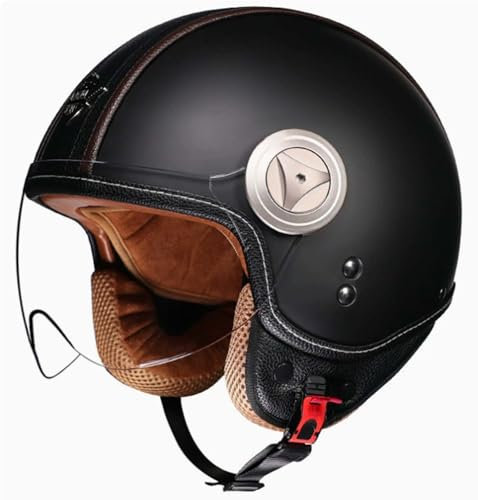 Casque de Moto rétro pour Adulte, Demi-Casque Ouvert avec visière, adapté aux Jeunes Hommes et Femmes, Casque Anti-Collision certifié ECE M-2XL (55-62) D,L(57-58CM)