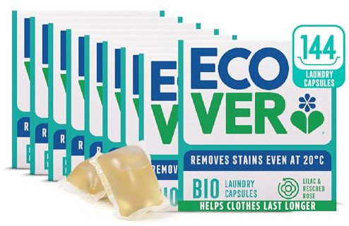 Ecover Bio Washing Capsules - Lilac & Rescued Rose Scent, 8x Pack of 18 Capsules