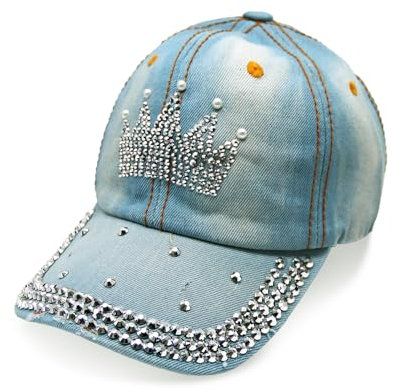 Glamexx24 Jeans Baseball Cap Unisex mit Strasssteinen Basecap mit Verstellbarer Schnalle Sonnen Kappe für Wandern und Sport