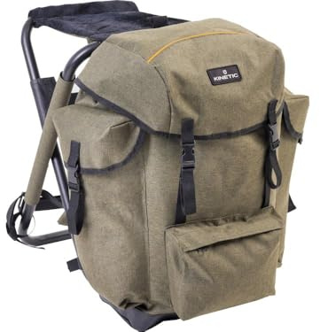 Kinetic Backpack Premium Angelrucksack mit Sitz, 35 L, 34 x 32 x 51 cm, Fleece-Sitz, Aluminiumrahmen, Angelhocker, Rucksackstuhl
